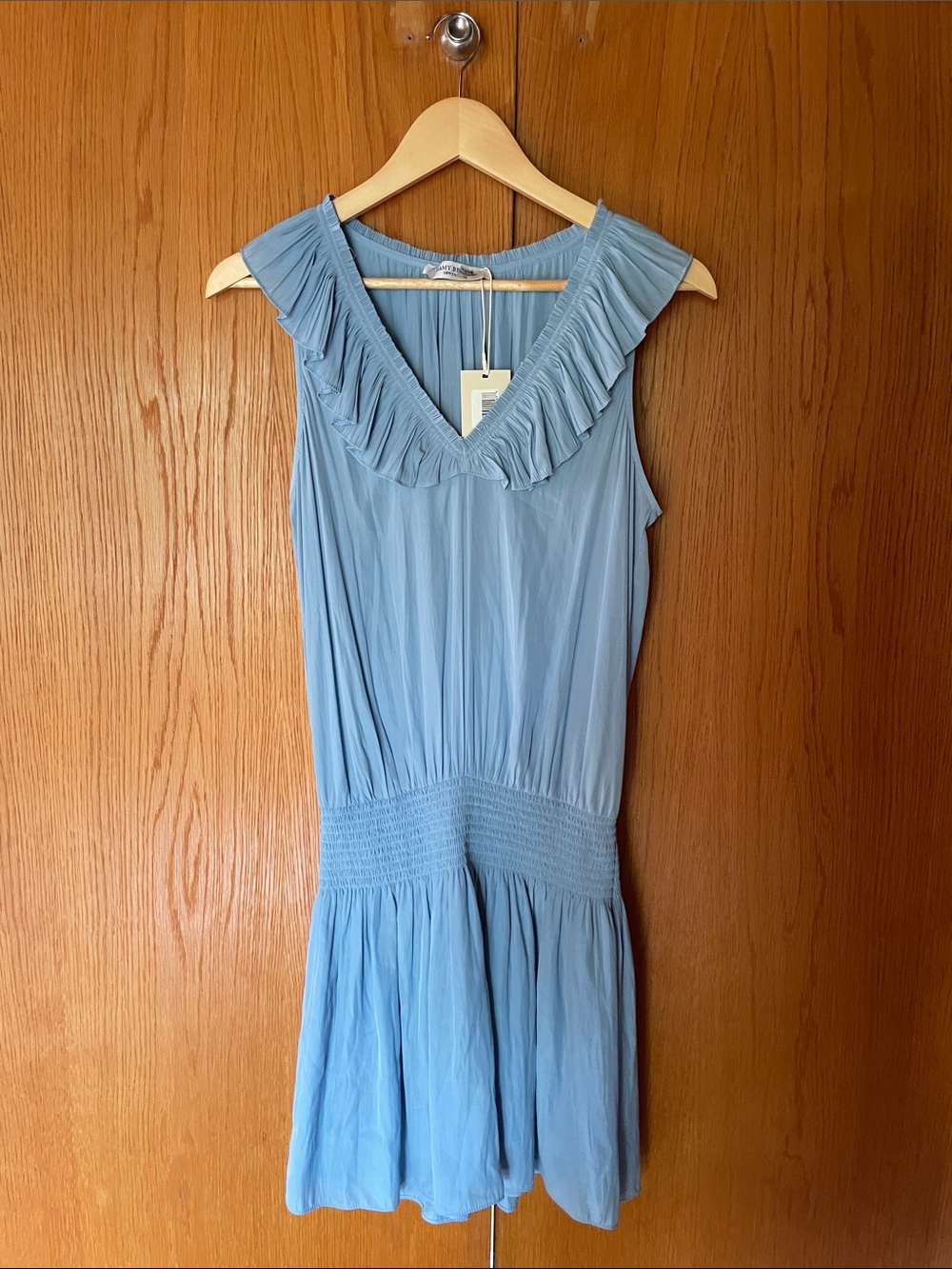 NWT Ramy Brook Light Blue Ruffled V-Neck Mini Dress S